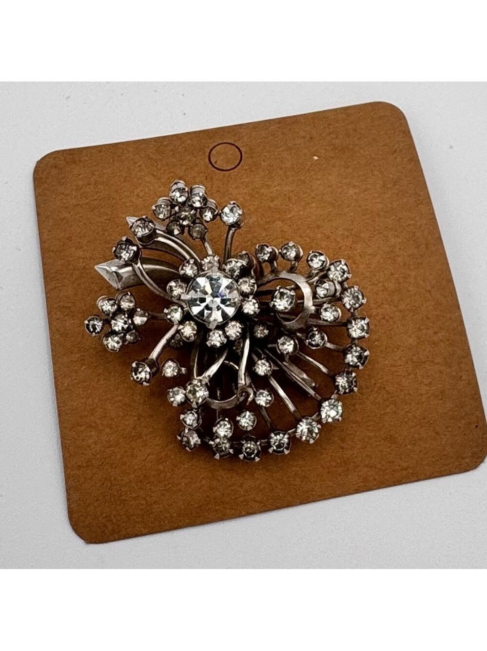 Vintage Silver Tone Rhinestone Brooch 2” Floral Spray